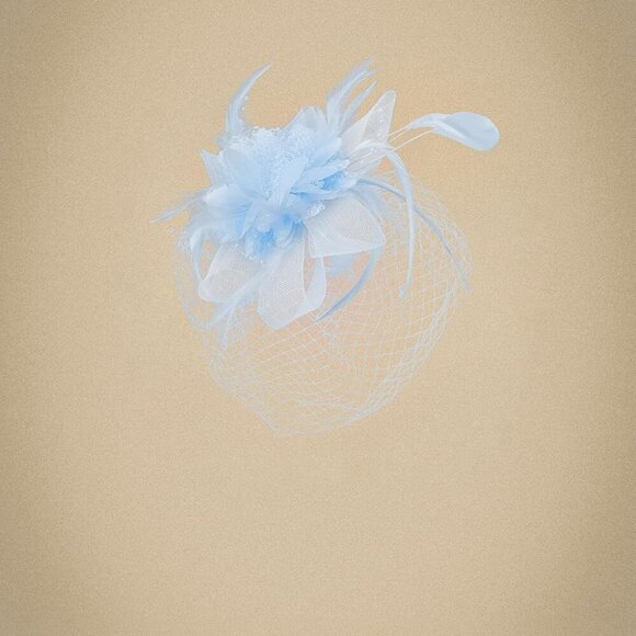 Women Fascinators Hat Light Blue Mesh Feathers Veil Derby Tea Party - Picture 2 of 6